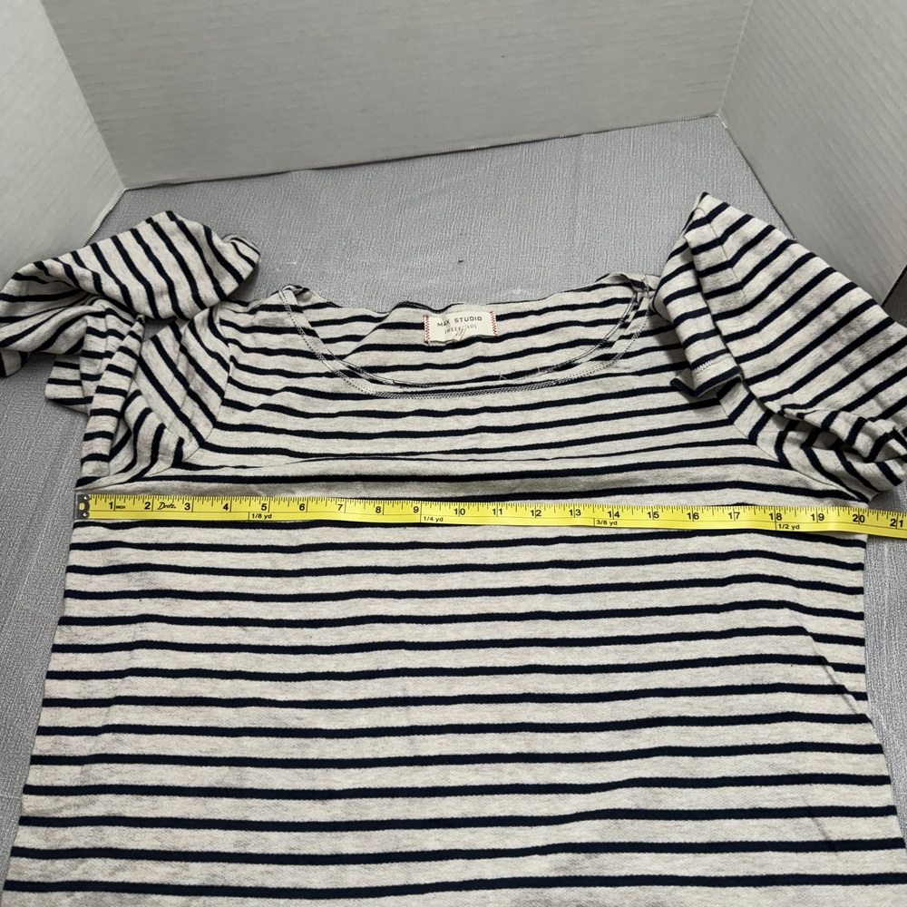 Max Studio Weekend Striped Boatneck Top L Navy Lace-Up Side Ties - Picture 5 of 9